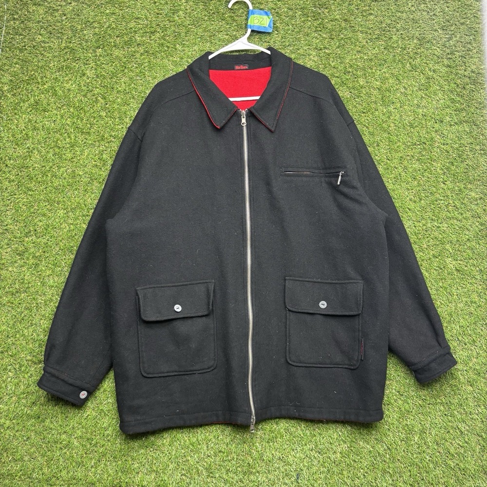 Vintage MARLBORO Unlimited Reversible Jacket Mens Large Red Black Heavy Wool